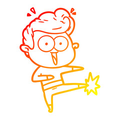 warm gradient line drawing cartoon man kung fu kicking