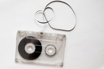 compact  cassette on a white background. Old  tape cassette