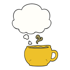 cartoon coffee cup and thought bubble