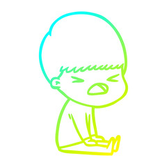 cold gradient line drawing cartoon stressed man