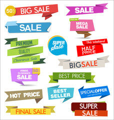 Collection of colorful sale stickers and tags