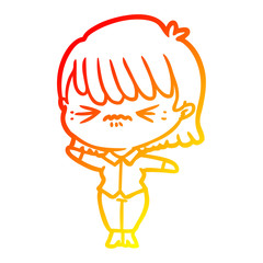 warm gradient line drawing annoyed cartoon girl