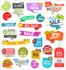 Collection of colorful sale stickers and tags