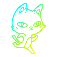 cold gradient line drawing cartoon cat staring