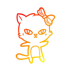 warm gradient line drawing cute cartoon cat