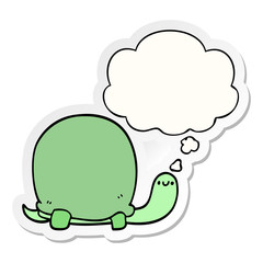 cute cartoon tortoise and thought bubble as a printed sticker