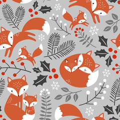 Sewing fabric with Seamless vector pattern with cute hand drawn fox ...