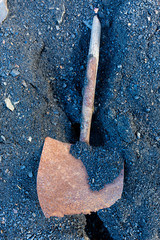old shovel nearby ruins of coal mine Nr. 2 near Longyearbyen - Svalbard, Norway