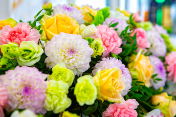 wedding the decorated yellow with fabrics and compositions from fresh flowers,