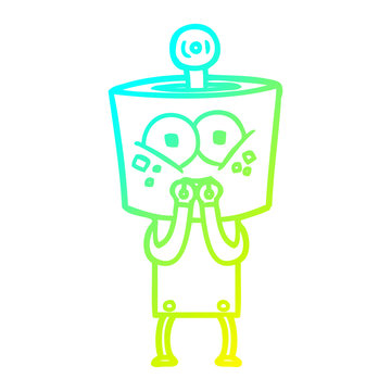 recommend clip art: cold gradient line drawing happy cartoon robot laughing nervously