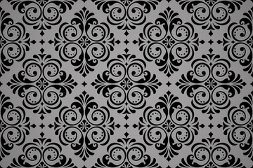 Floral pattern. Vintage wallpaper in the Baroque style. Seamless vector background. Black and grey ornament for fabric, wallpaper, packaging. Ornate Damask flower ornament