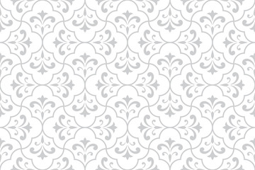 Flower geometric pattern. Seamless vector background. White and grey ornament. Ornament for fabric, wallpaper, packaging, Decorative print.