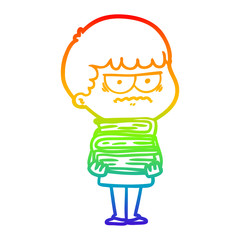 rainbow gradient line drawing cartoon annoyed man