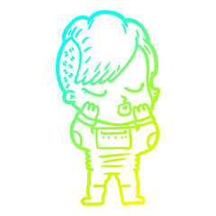 cold gradient line drawing cartoon pretty hipster girl