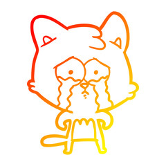 warm gradient line drawing cartoon crying cat