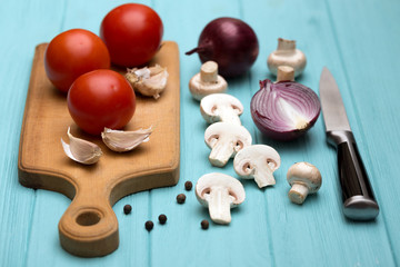 Fototapeta na wymiar tomatoes on a cutting board
