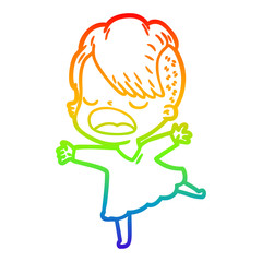rainbow gradient line drawing cartoon cool hipster girl talking