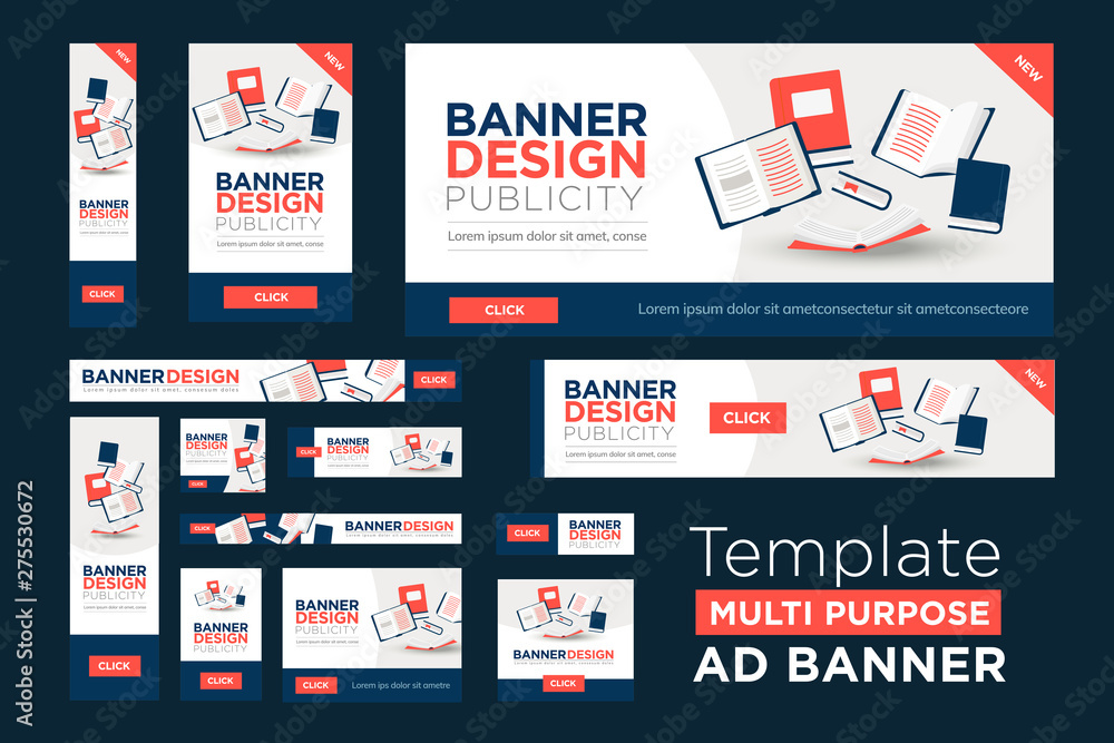 Wall mural web banner template in multiple sizes