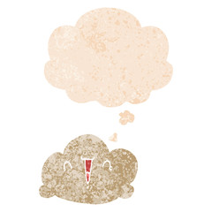 cartoon cloud and thought bubble in retro textured style