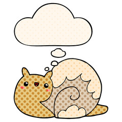 cute cartoon snail and thought bubble in comic book style
