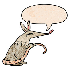 cartoon sneaky rat and speech bubble in retro texture style