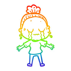 rainbow gradient line drawing cartoon crying old lady