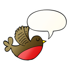 cartoon flying bird and speech bubble in smooth gradient style