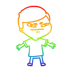 rainbow gradient line drawing cartoon exasperated man