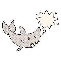 cartoon shark and speech bubble in comic book style