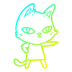 cold gradient line drawing cartoon cat staring