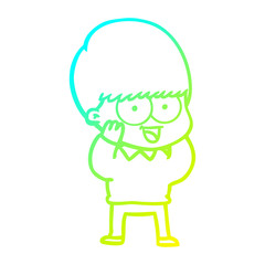 cold gradient line drawing happy cartoon boy