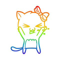 rainbow gradient line drawing cartoon cat