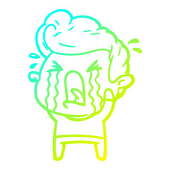 cold gradient line drawing cartoon crying man