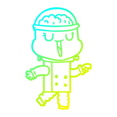 cold gradient line drawing happy cartoon robot