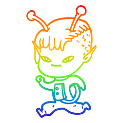 rainbow gradient line drawing cute cartoon alien girl