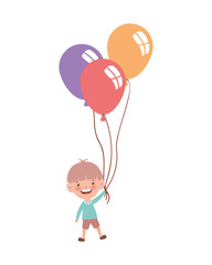 baby boy smiling with helium balloons in hand