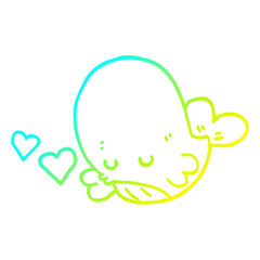 cold gradient line drawing cartoon whale in love