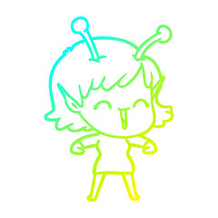 cold gradient line drawing cartoon alien girl laughing