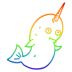 rainbow gradient line drawing cartoon white narwhal © lineartestpilot