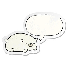cute cartoon polar bear and speech bubble distressed sticker