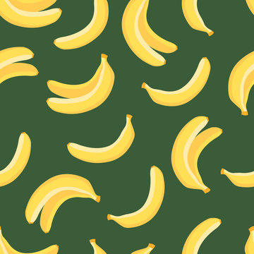 Exotic fruit seamless pattern of banana, tropical decoration in flat style