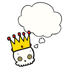 cartoon skull with crown and thought bubble