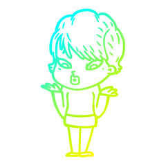 cold gradient line drawing cartoon woman
