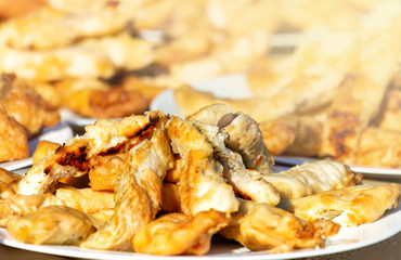 Close up of battered fish on a plate