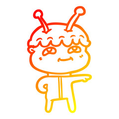 warm gradient line drawing friendly cartoon spaceman pointing