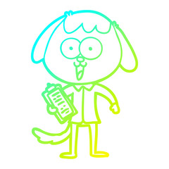 cold gradient line drawing cute cartoon dog wearing office shirt