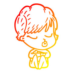 warm gradient line drawing cartoon woman with eyes shut