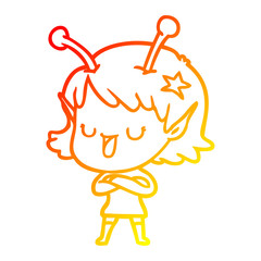 warm gradient line drawing happy alien girl cartoon