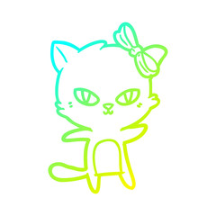 cold gradient line drawing cute cartoon cat