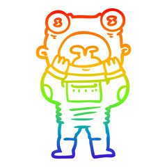 rainbow gradient line drawing cartoon alien gasping in surprise